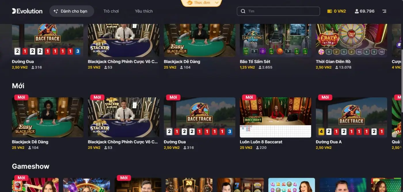 giao diện evo casino