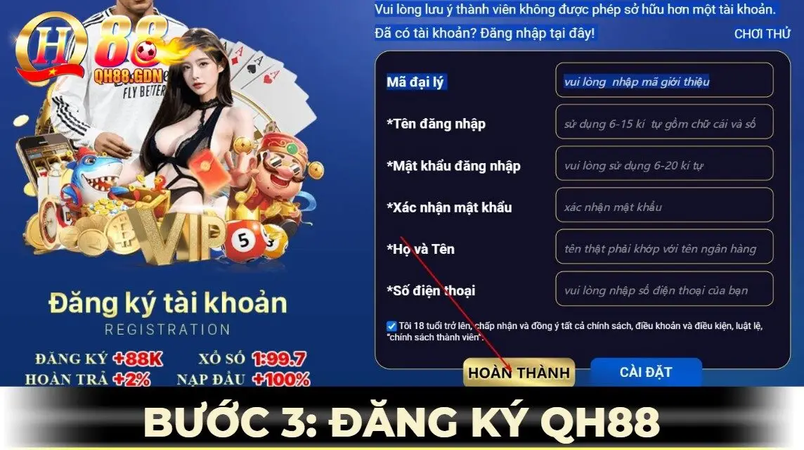 bước 3 đăng ký qh88 - xác nhận hoàn thành form đăng ký