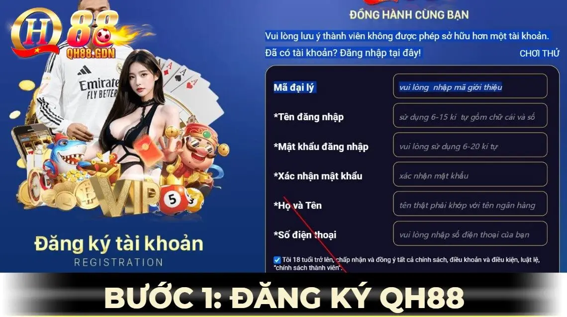 đăng ký qh88 bước 2 - điền form thông tin
