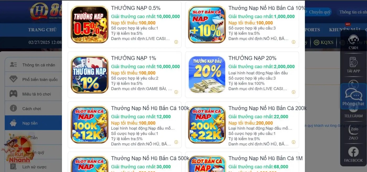 ưu đãi nạp tiền qh88 hình thức chuyển nhanh 247
