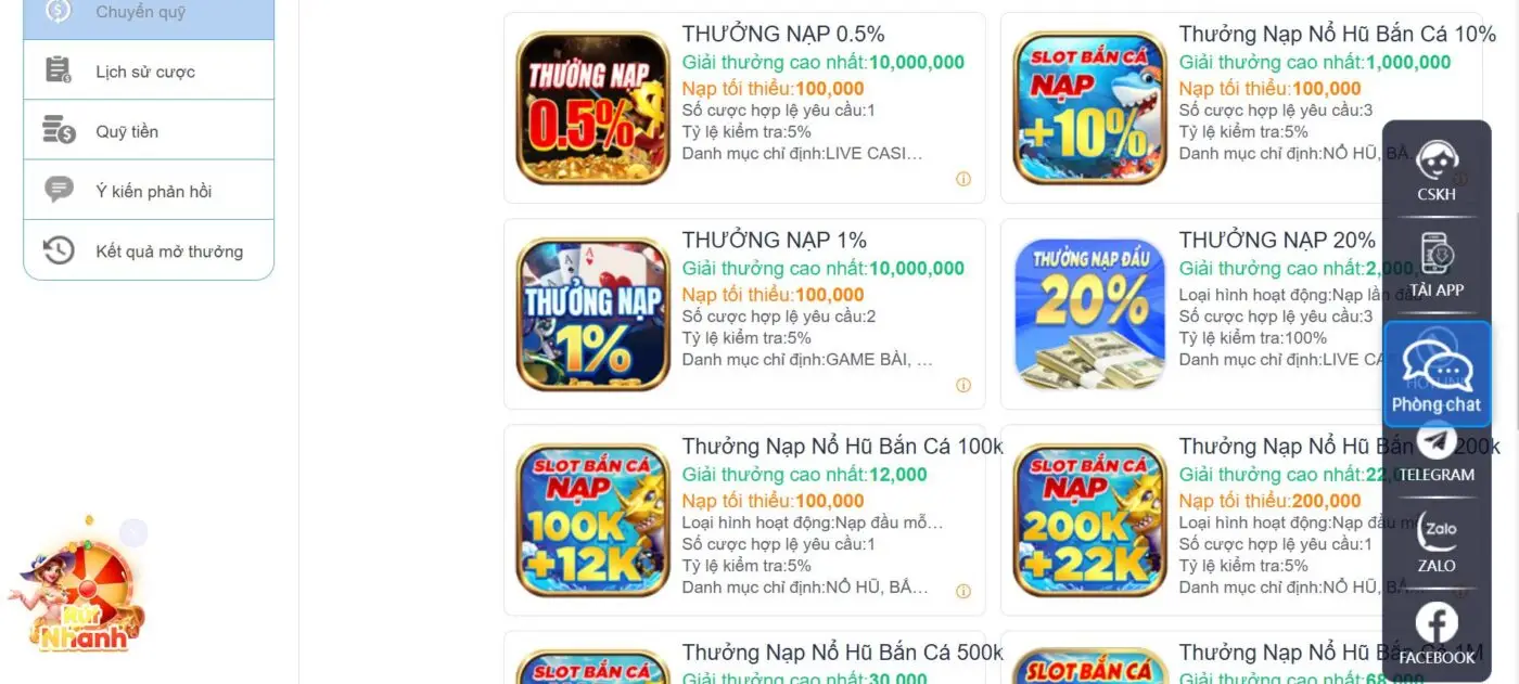 Lựa chọn khuyến mãi nạp tiền qh88 nạp tiền online