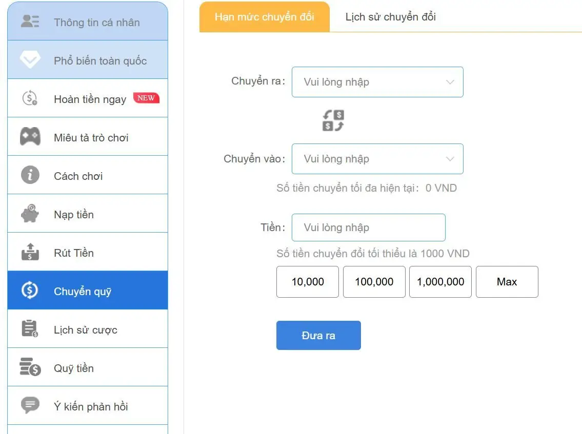 rút tiền qh88 chuyển quỹ về tài khoản gốc