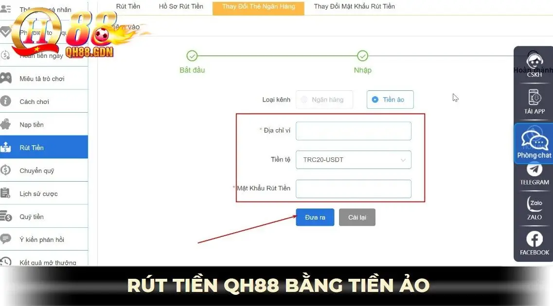 Rút tiền qh88 bằng tiền ảo